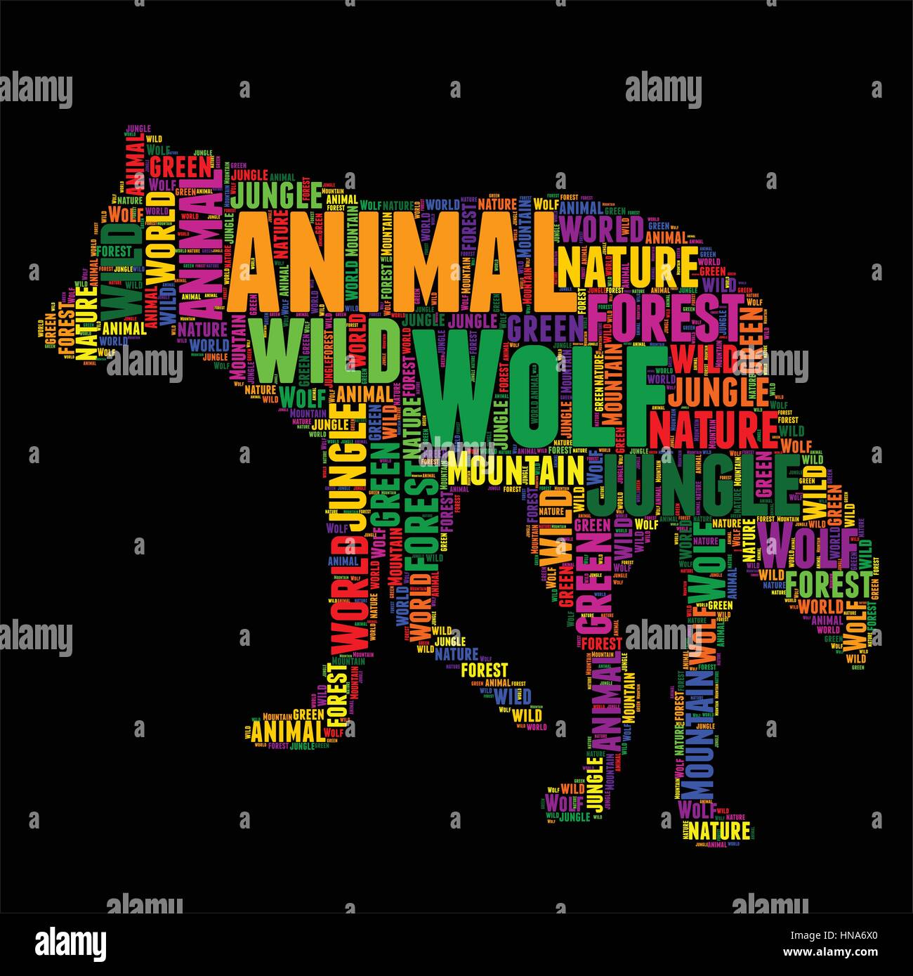 Wolf Typography word cloud colorful Vector illustration Stock Vector