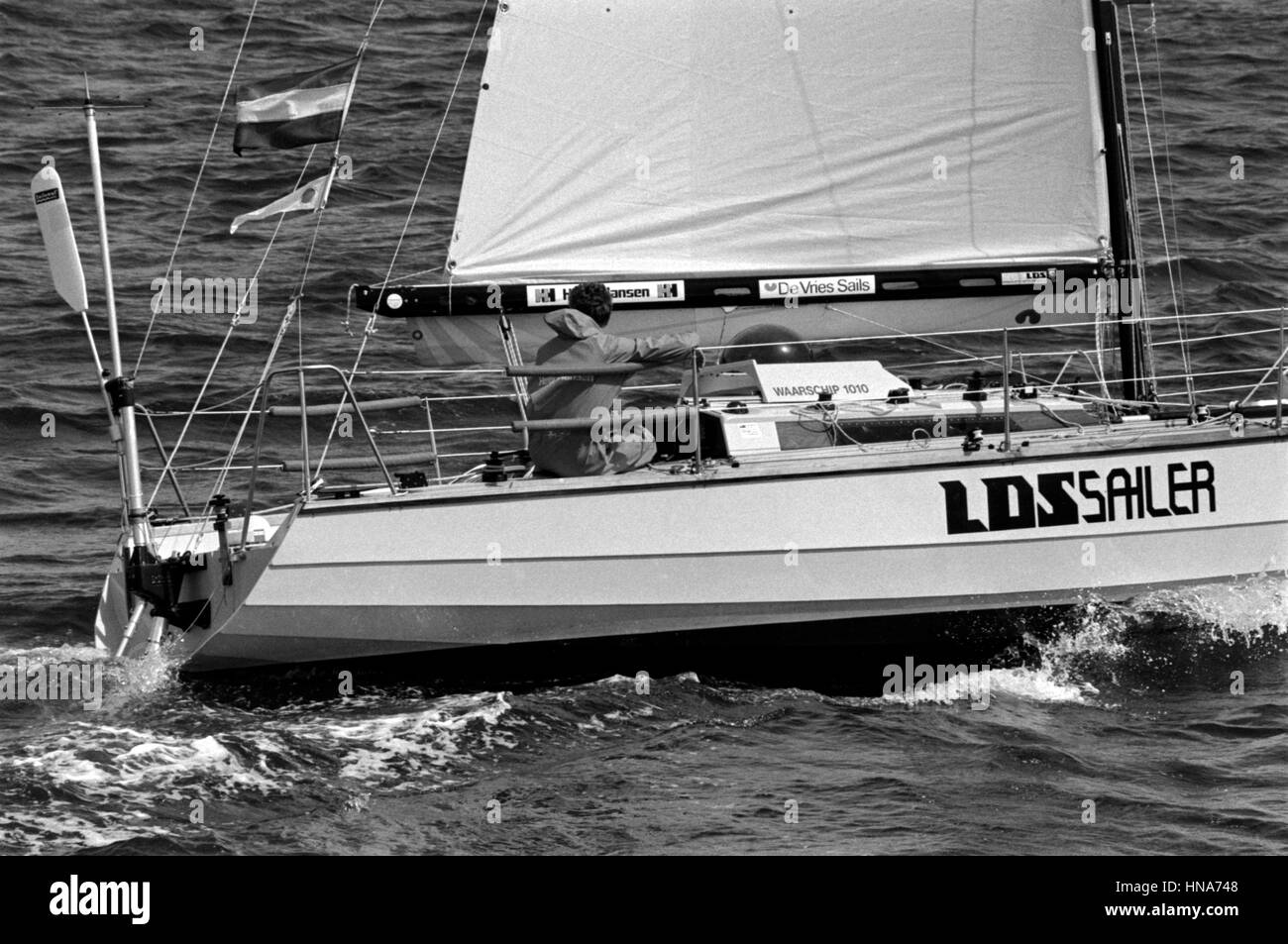 AJAXNETPHOTO. 2 JUNE,1984.PLYMOUTH, ENGLAND. -OSTAR RACE-  LDS SAILER SKIPPERED BY HENK JUKKEMA (NED) PLACED 38TH OVERALL. PHOTO:AJAX NEWS PHOTOS  REF:840206 28 Stock Photo