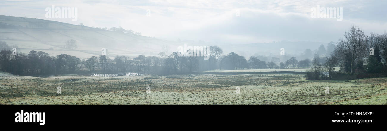 Panorama of the British countryside on a chilly winter morning Stock Photo