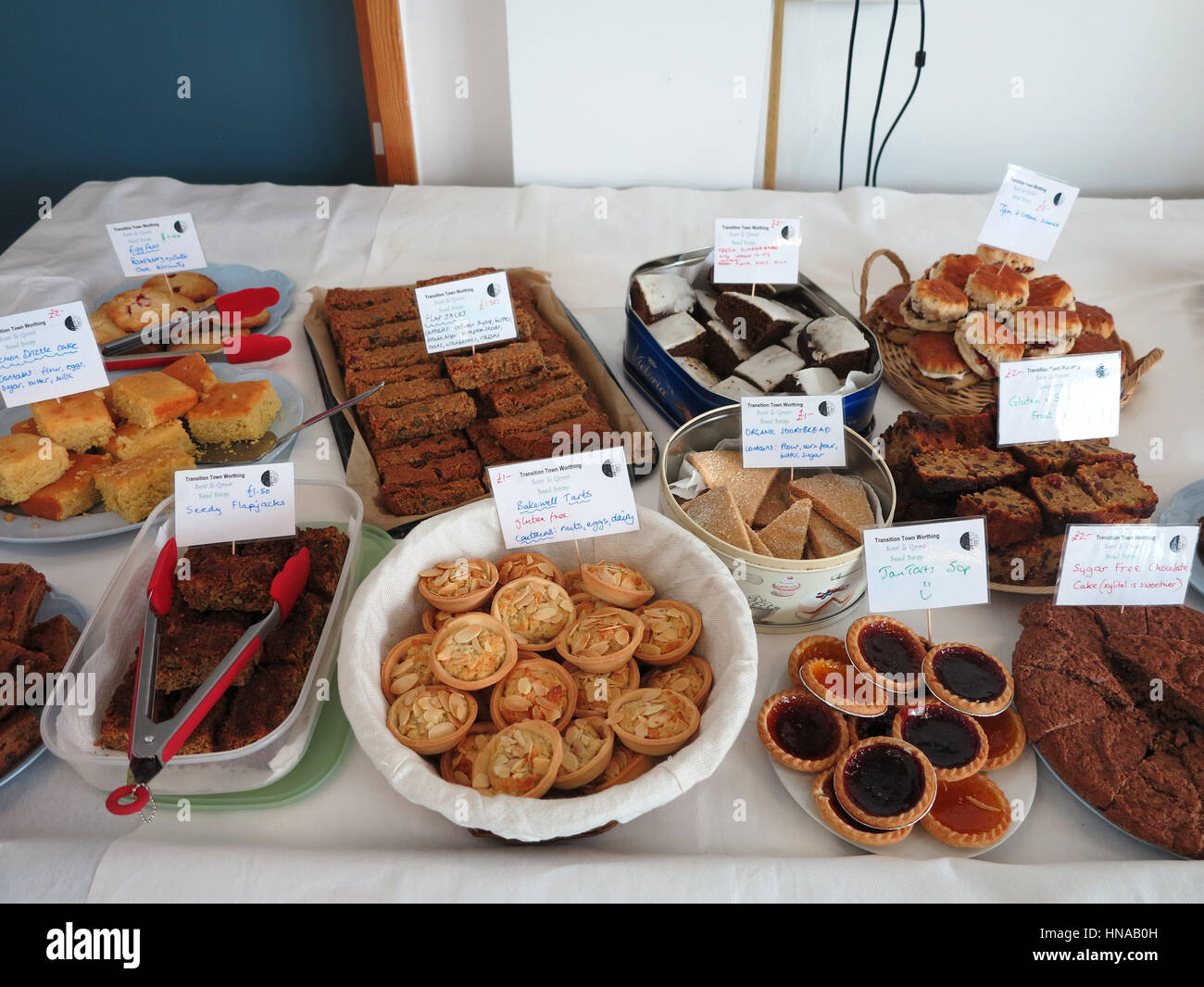 Organic food on sale at a pop up cafe in Sussex, England Stock Photo