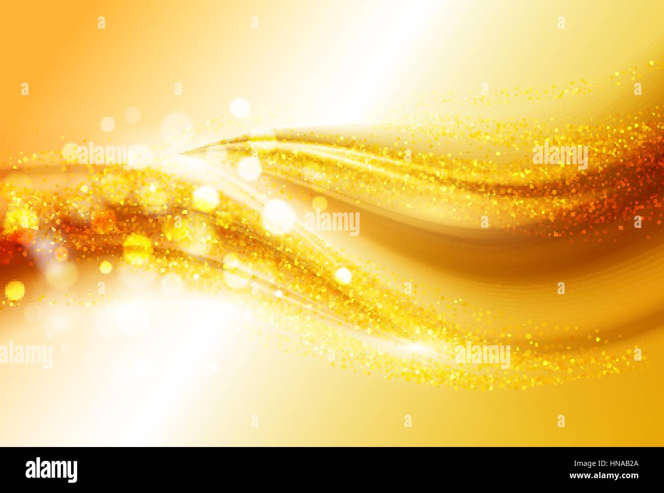 Smooth light gold waves lines and Lens Flares vector abstract background. Bokeh effect Stock Vector
