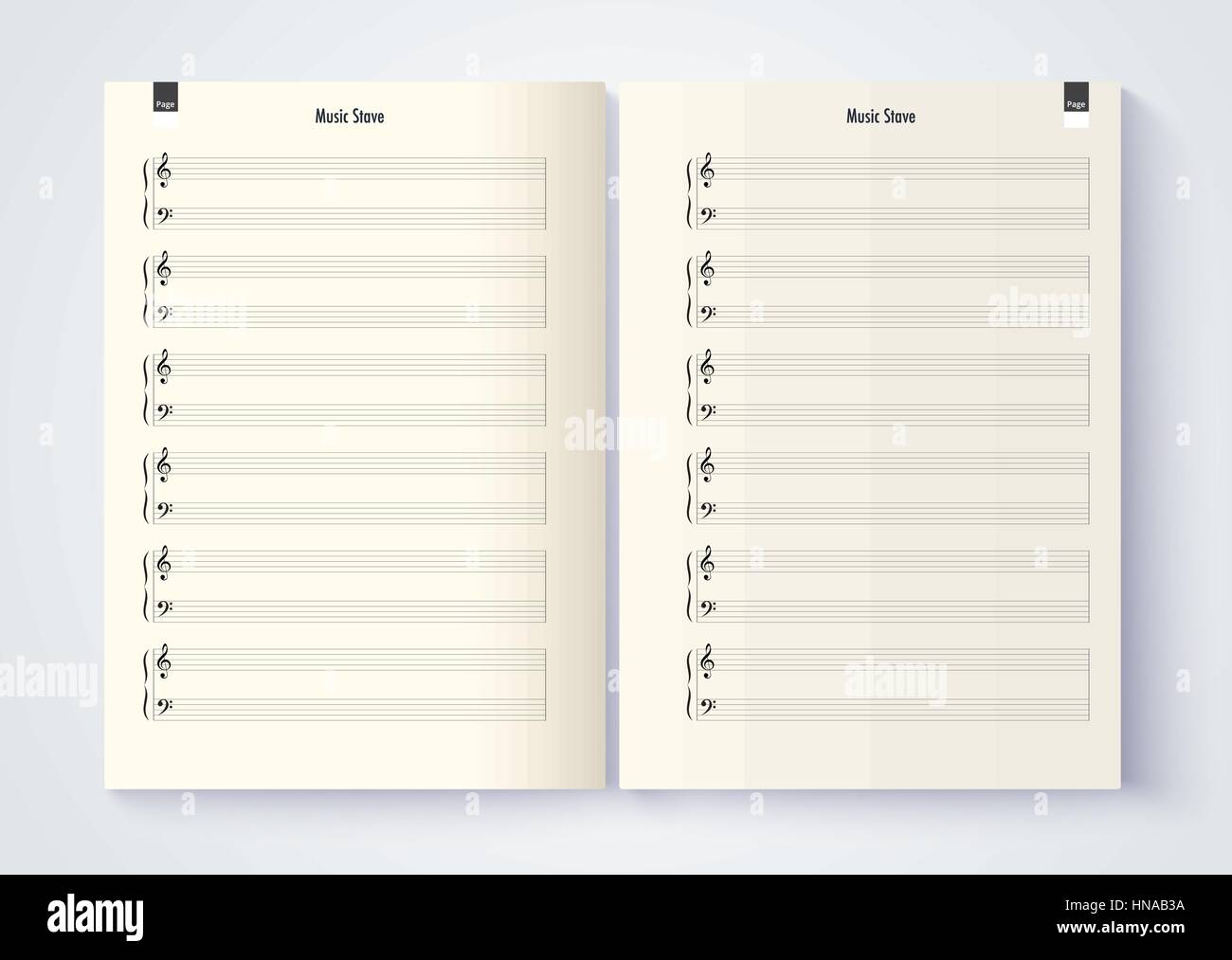 Music stave template, Blank stave note paper. Blank music note page