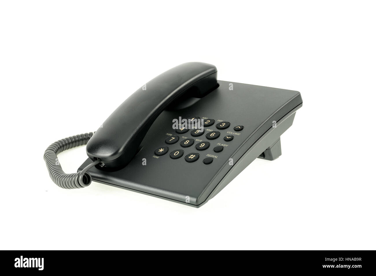Black office phone with handset on-hook isolated on the white background Stock Photo