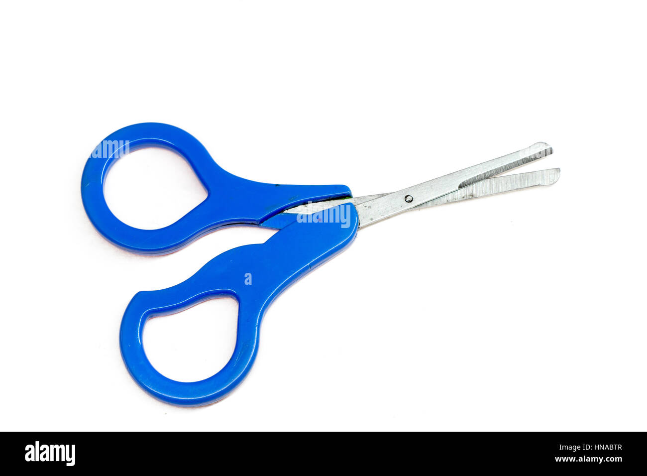 Open blue baby scissors isolated on a white background Stock Photo