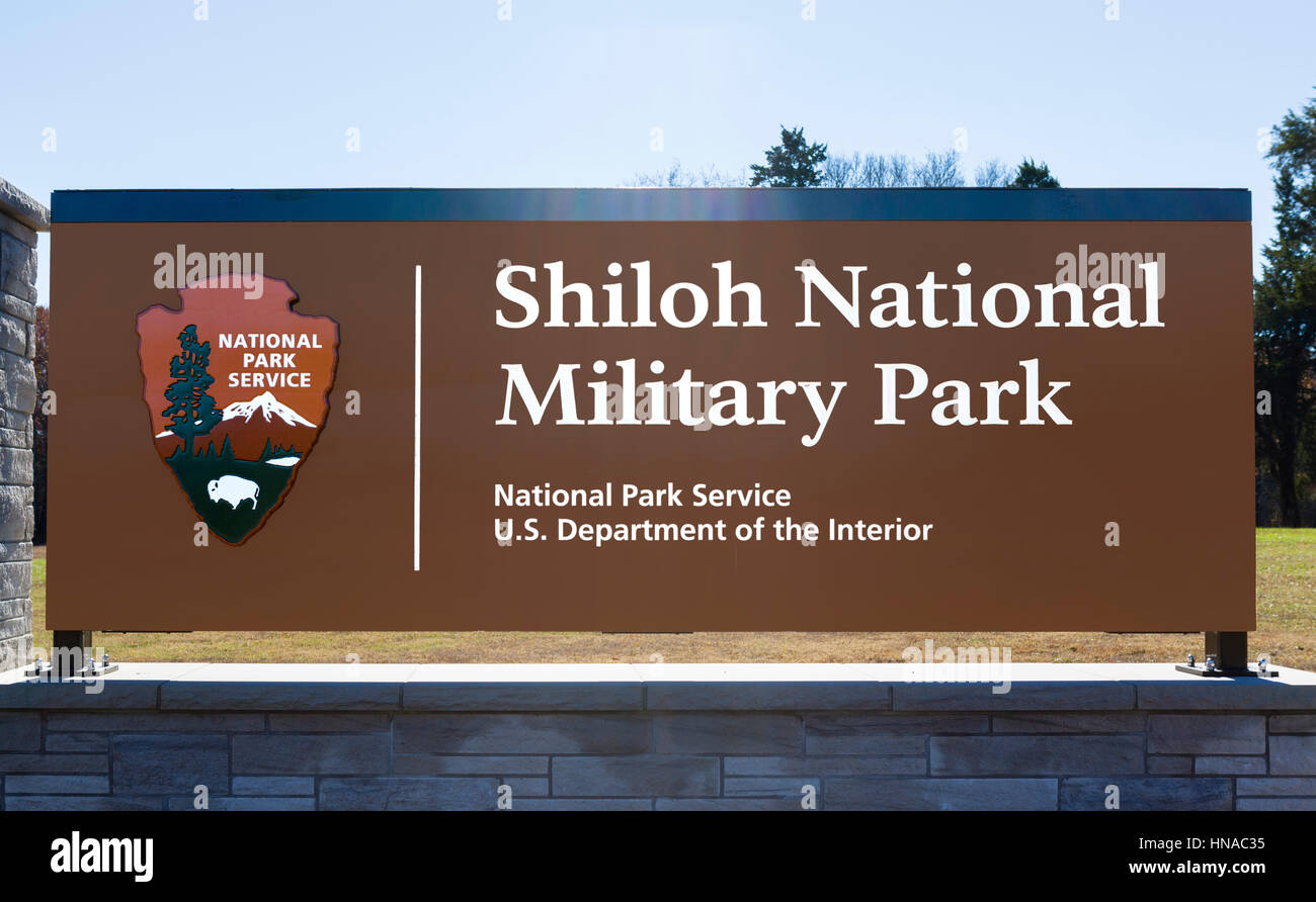 Shiloh National Military Park Entrance Sign, Tennessee, USA Stock Photo