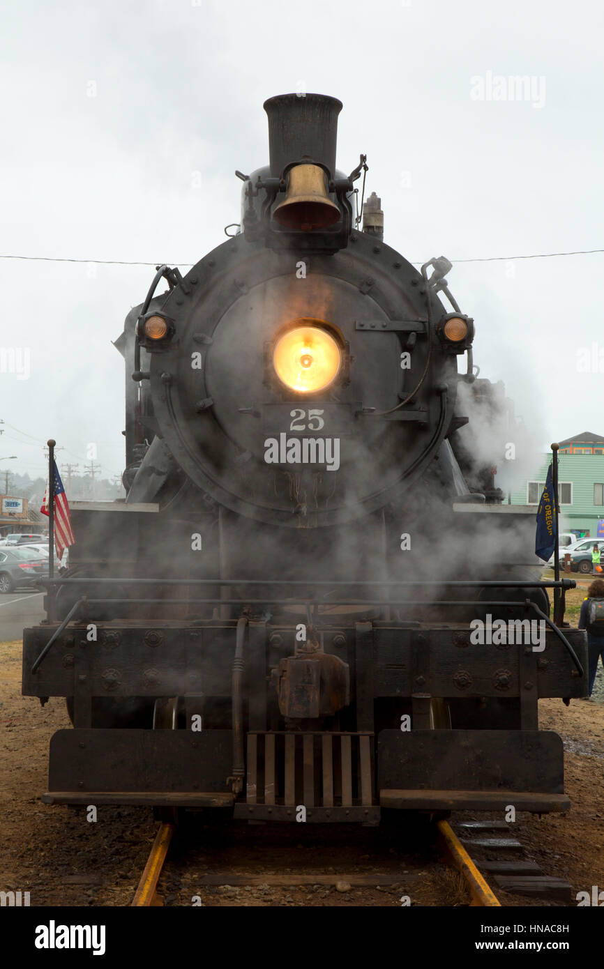 Steam train, Oregon Coast Scenic Railroad, Rockaway Beach, Oregon Stock