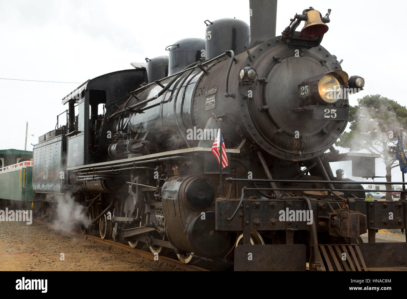 Steam train, Oregon Coast Scenic Railroad, Rockaway Beach, Oregon Stock