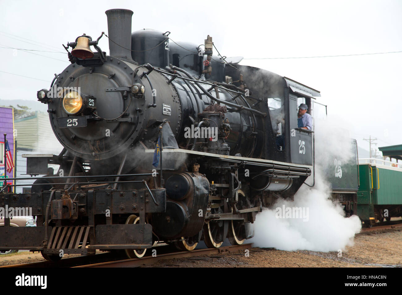 Steam train, Oregon Coast Scenic Railroad, Rockaway Beach, Oregon Stock