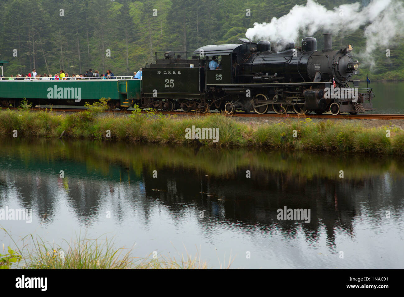 Steam train at Smith Lake, Oregon Coast Scenic Railroad, Rockaway Beach