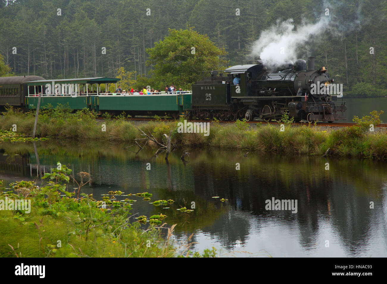 Steam train at Smith Lake, Oregon Coast Scenic Railroad, Rockaway Beach