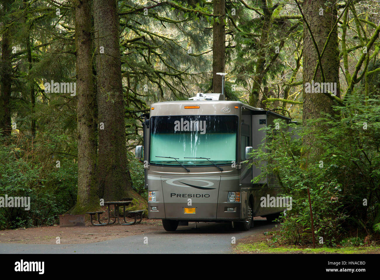 Motorhome in campground, Fort Stevens State Park, Lewis and Clark ...