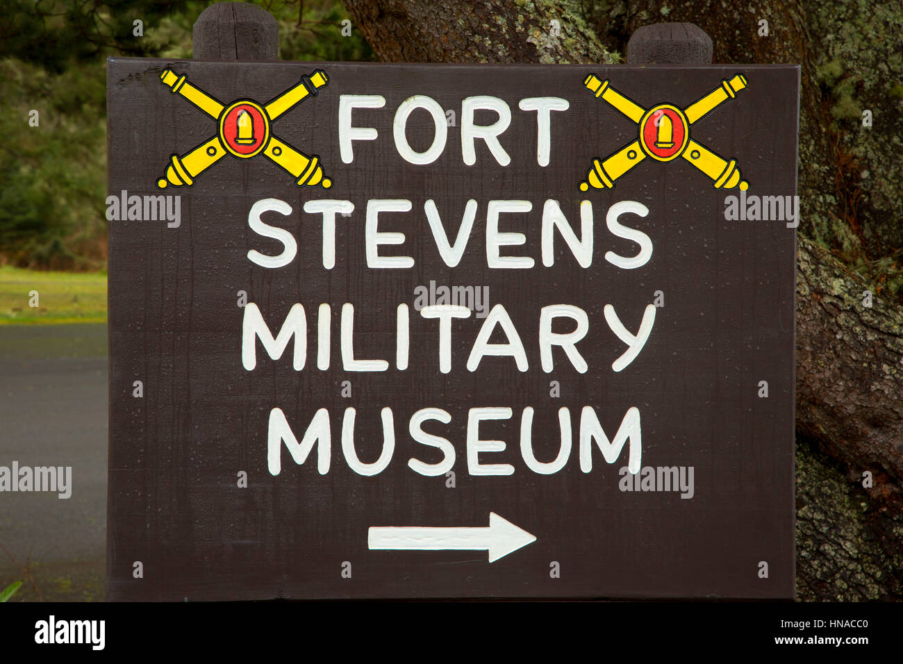 Fort Stevens Military Museum sign, Fort Stevens State Park, Lewis and