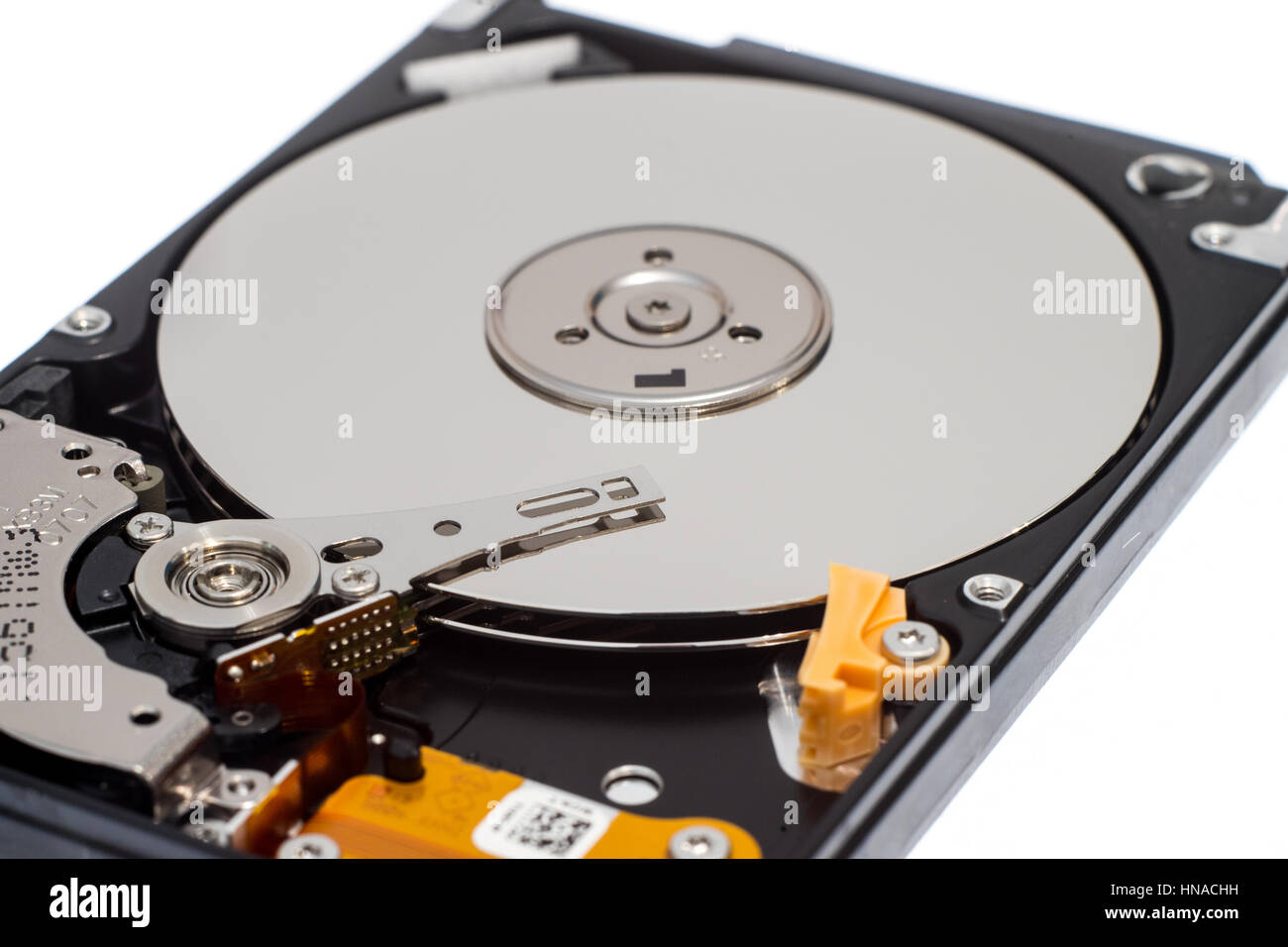 Close up inside of 2.5" computer hard disk drive HDD isolated on white  background Stock Photo - Alamy