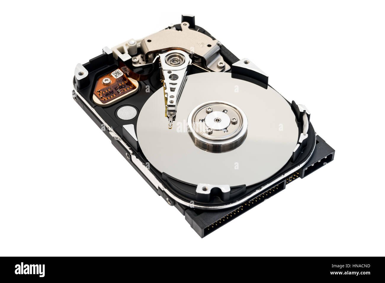 Close up inside of 3.5" computer hard disk drive HDD isolated on white background Stock Photo