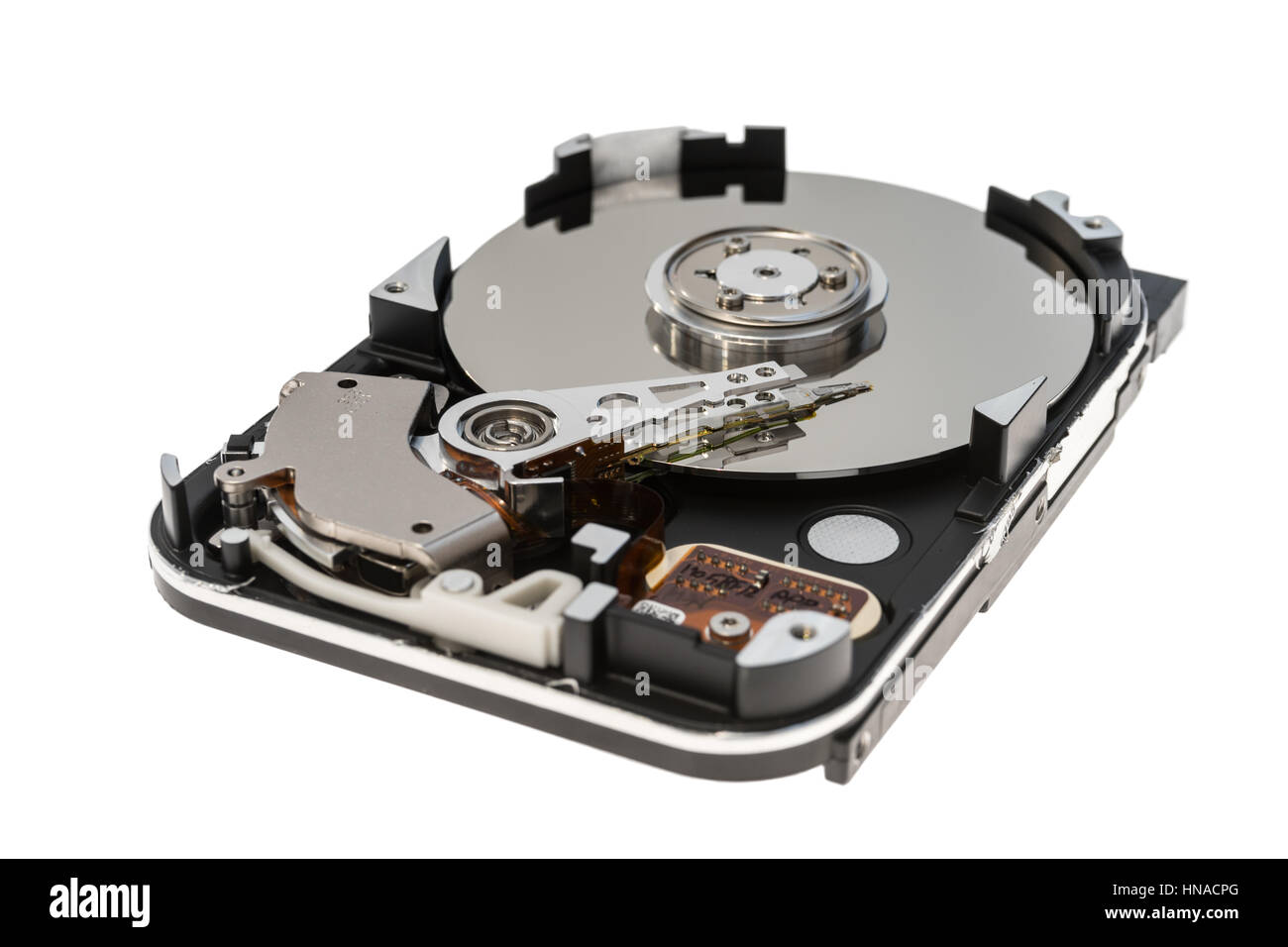 Close up inside of 3.5' computer hard disk drive HDD isolated on white background Stock Photo