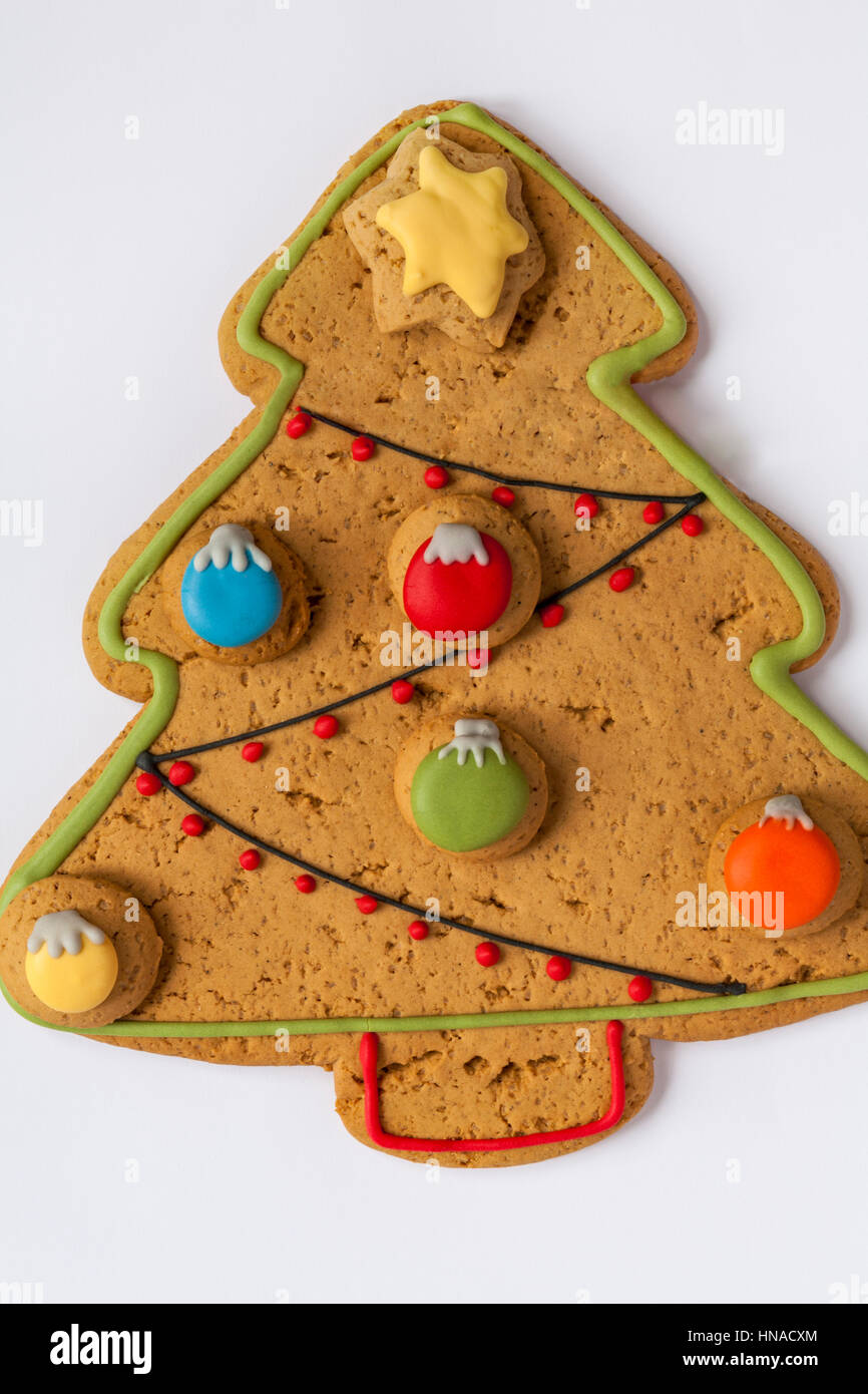 Large Iced Gingerbread Christmas Tree Biscuit Decorated With Sweet