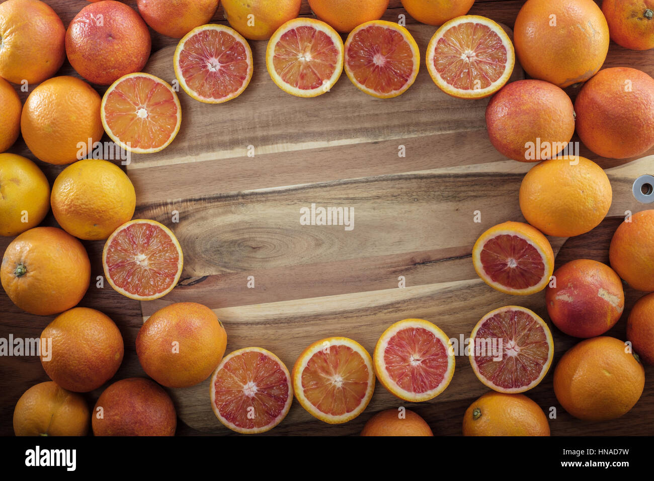 Oranges on wooden table - copy space Stock Photo