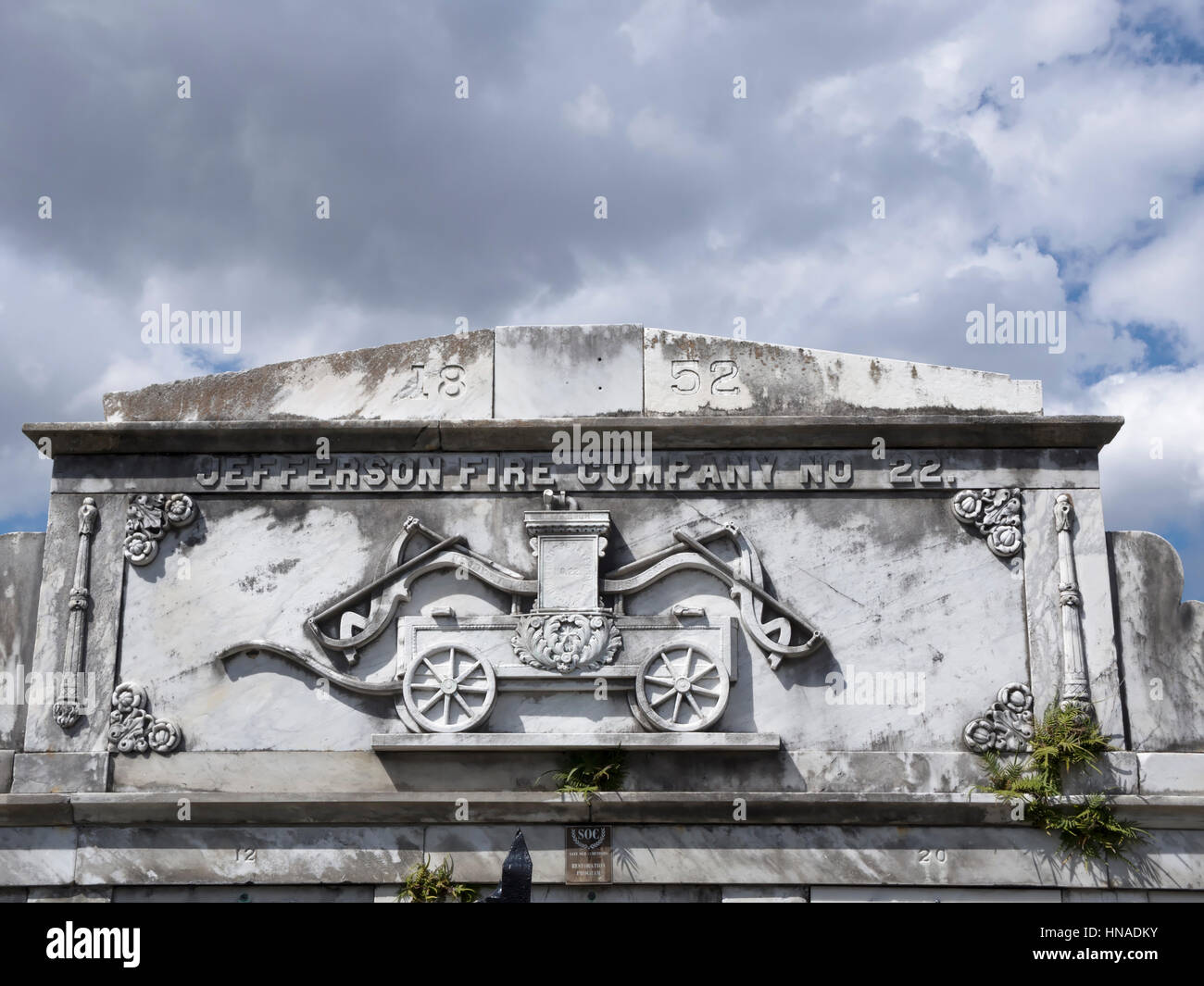 Detail of a society tomb, Lafayette Cemetery No. 1, New Orleans Stock Photo