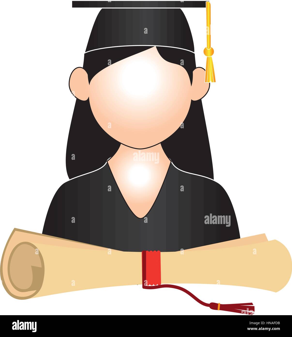 half body woman graduate outfit and certificate of graduation vector illustration Stock Vector