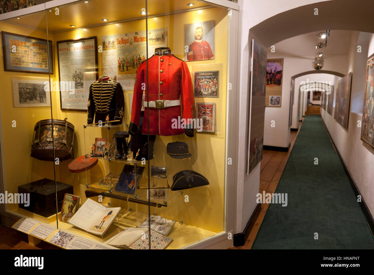 Displays of British military artifacts and colonial paraphernalia dating to the nineteenth on display at the Victorian Fort Rinella in Malta. Stock Photo
