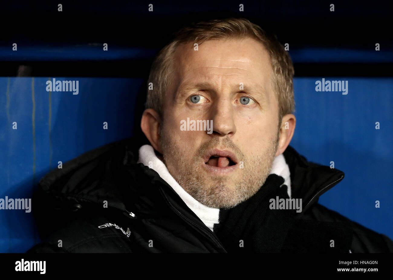Widnes Vikings' Head Coach Dennis Betts before the game against Huddersfield Giants, during the Super League match at the Select Security Stadium, Widnes. Stock Photo