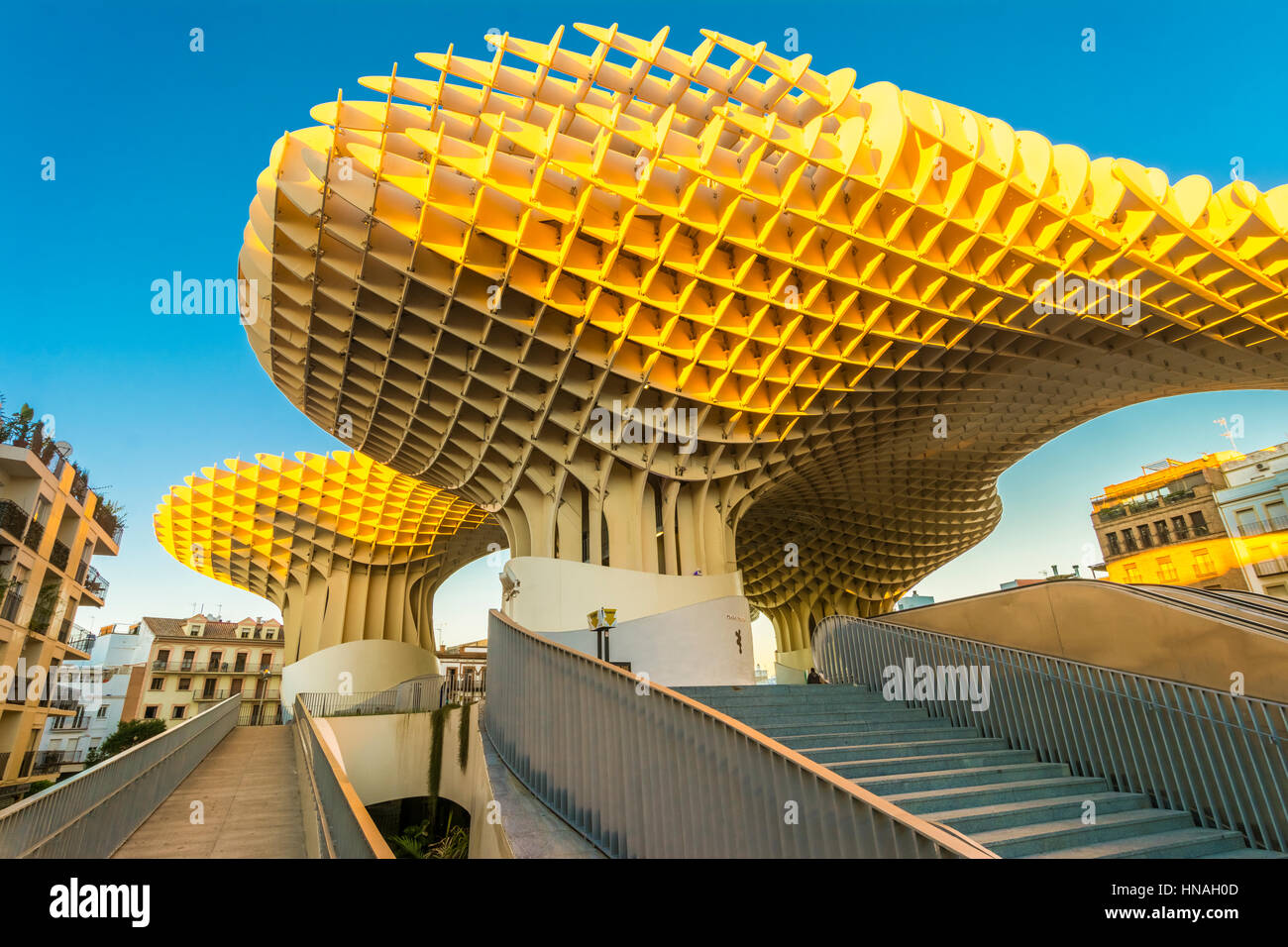 Seville, Spain - 2 November 2016: Metropol Parasol in Plaza de la Encarnacion. J. Mayer H. architects, it is made from bonded timber with a polyuretha Stock Photo