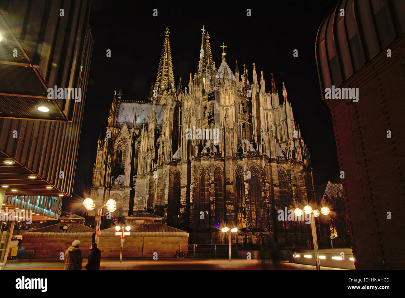 Nightly view of the illuminated Roman Catholic cathedral of Cologne