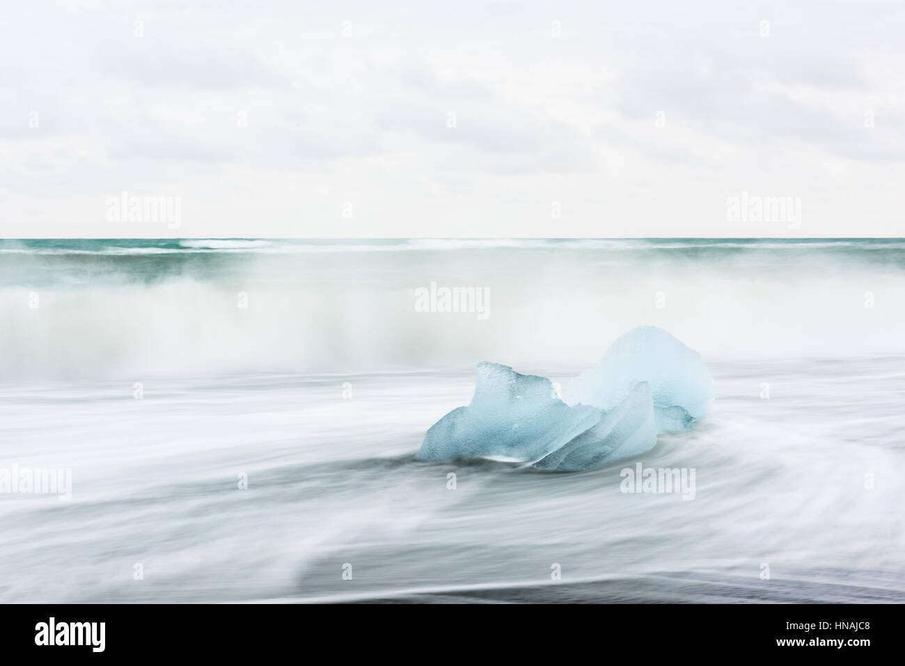 Iceberg piece on Diamond beach, near Jokulsarlon lagoon, Iceland. Stock Photo