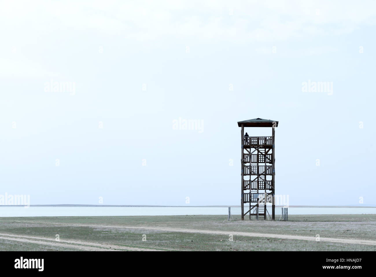 Alone observant tower and silhouette of man Stock Photo
