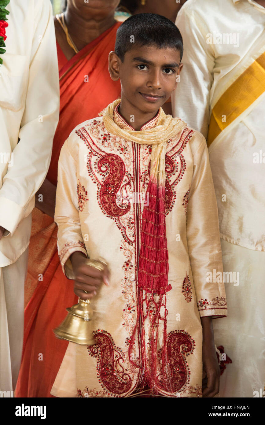 Boy at a Hindu Wedding, Deniyaya, Sri Lanka Stock Photo