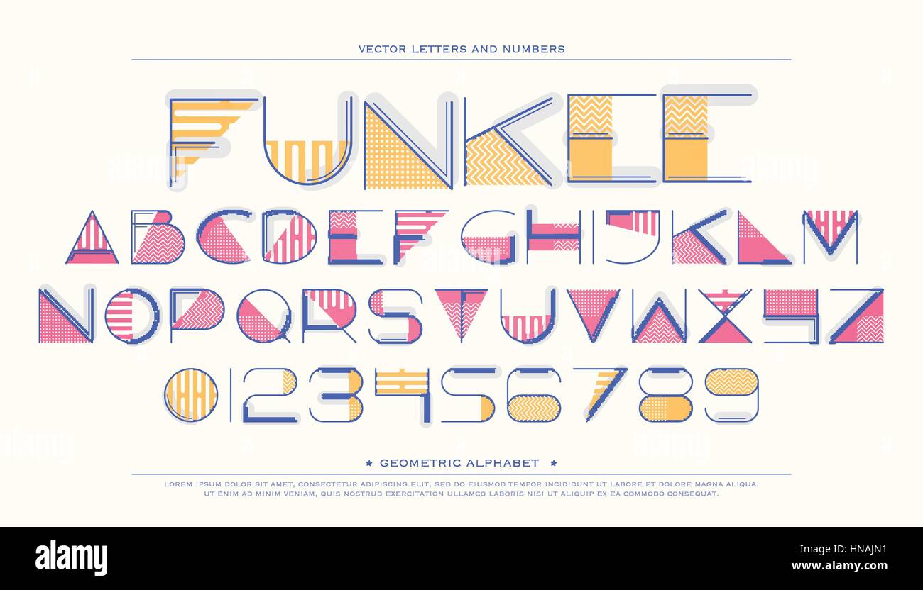 geometric style alphabet letters and numbers. vector font type design