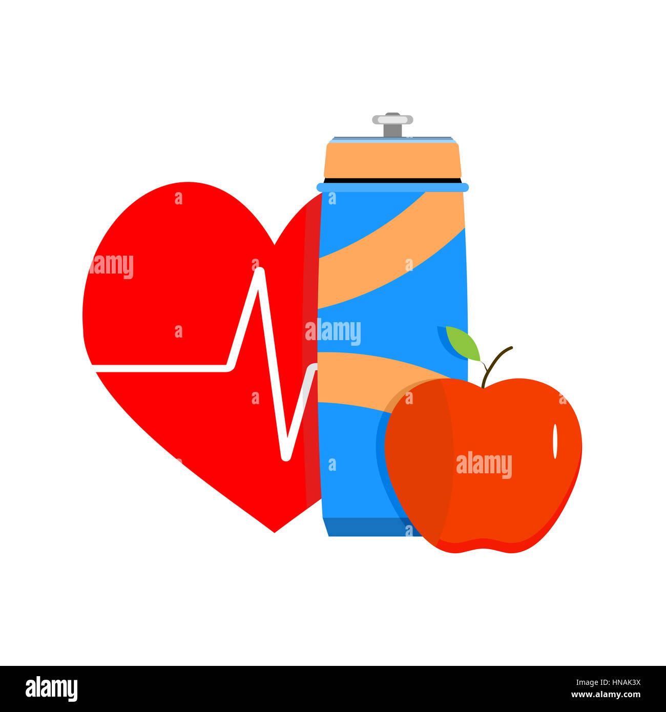 Fitness and diet for health. Health lifestyle, sport and food for heart. Vector illustration Stock Photo