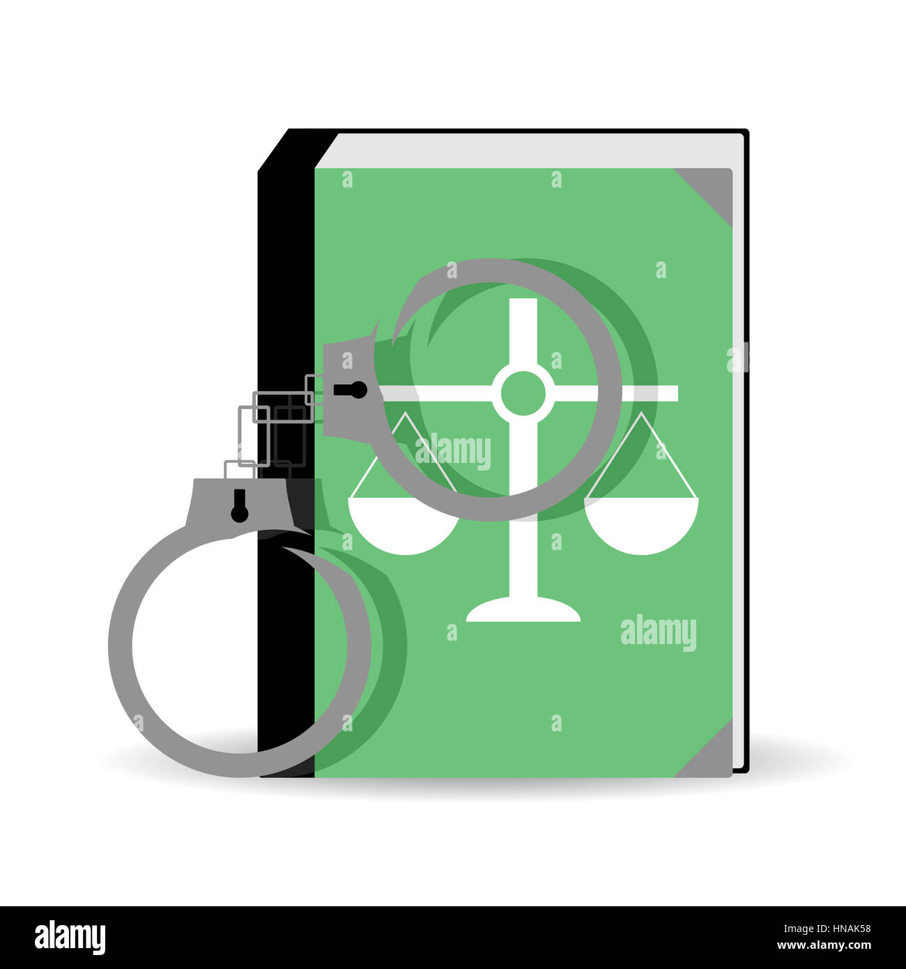 Trial verdict. Constitution and handcuffs, verdict and law, vector illustration Stock Photo