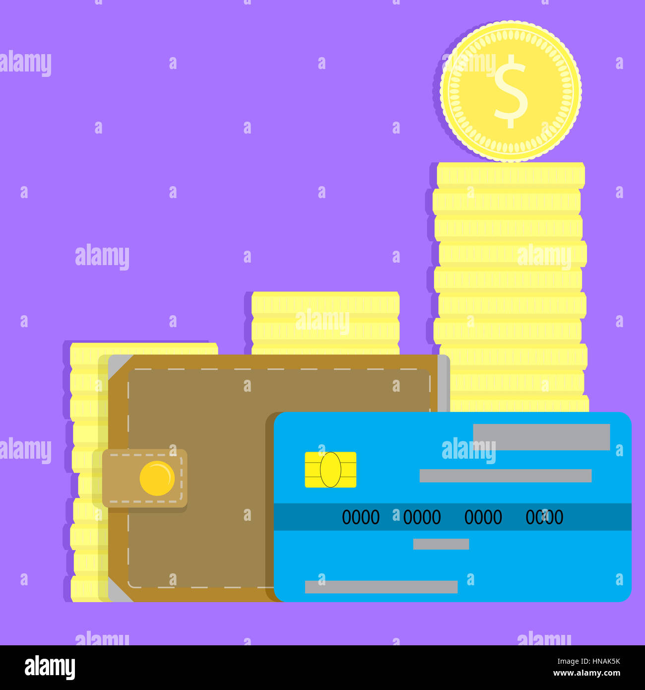 Money concept credit card, wallet and coin. Vector illustration Stock Photo