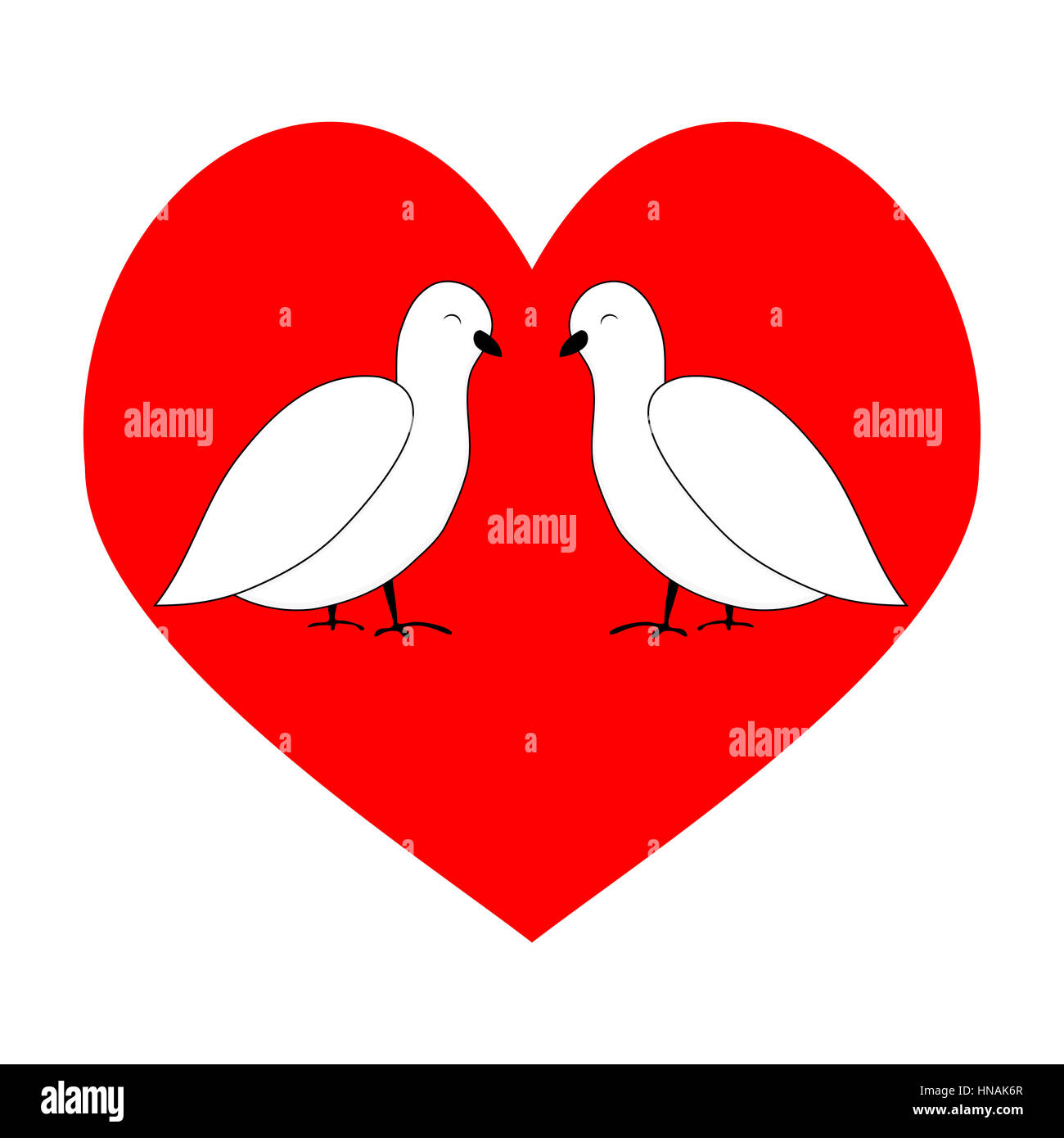 Love couple dove in red heart. White romantic pigeon, vector illustration Stock Photo