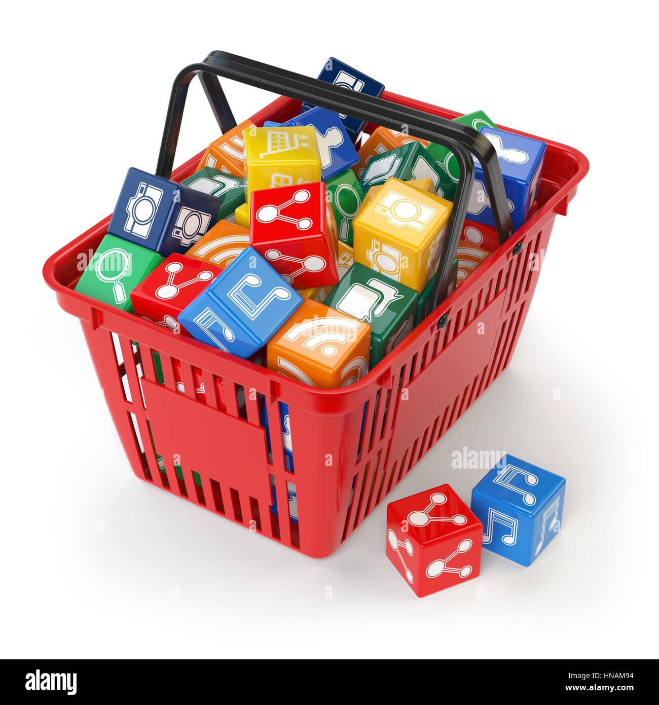 Application software icons boxes in the shopping basket isolated on ...