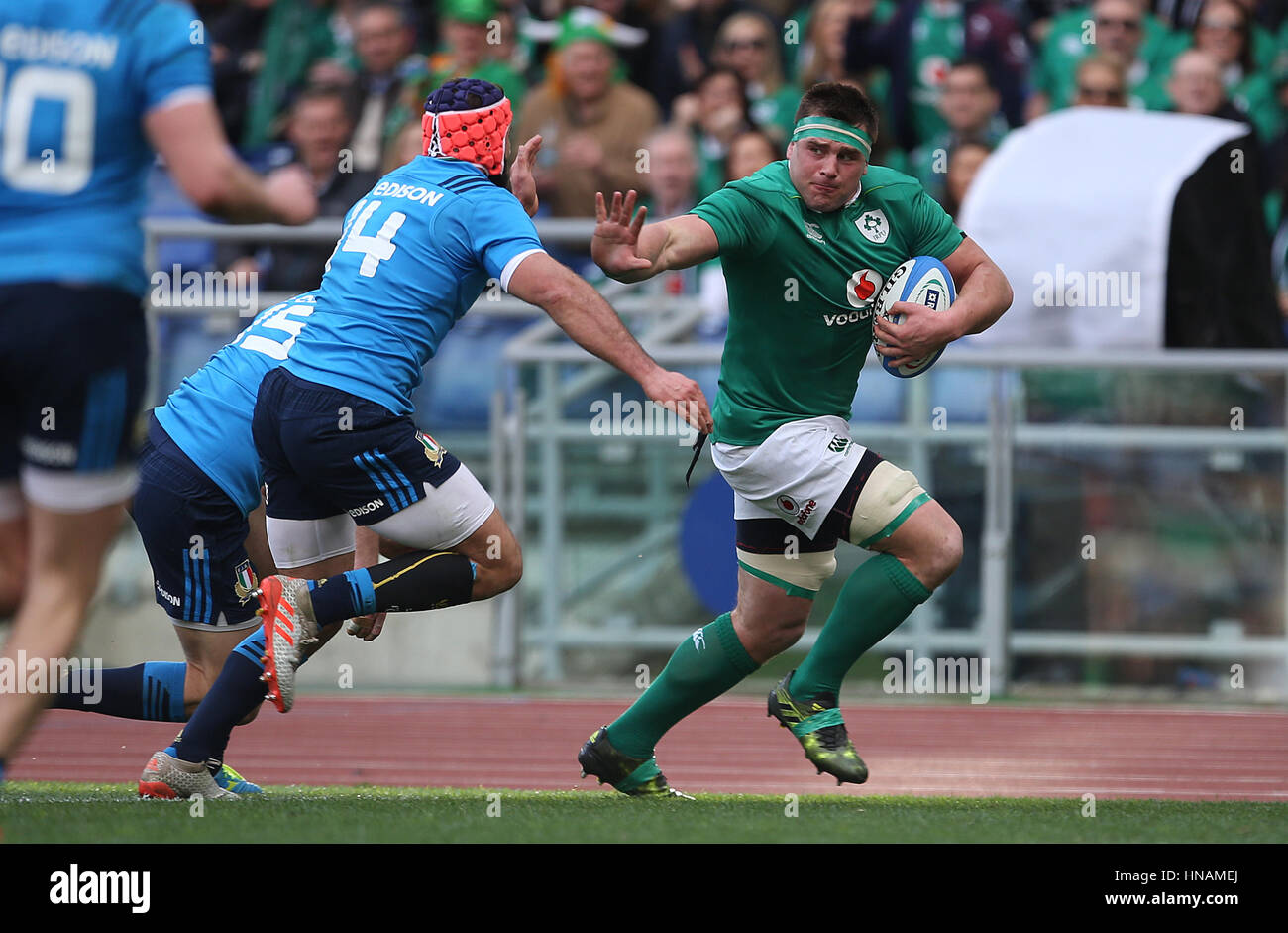 Ireland's CJ Stander goes onto scores his side second try during the RBS 6 Nations match at the Stadio Olimpico, Rome. Stock Photo