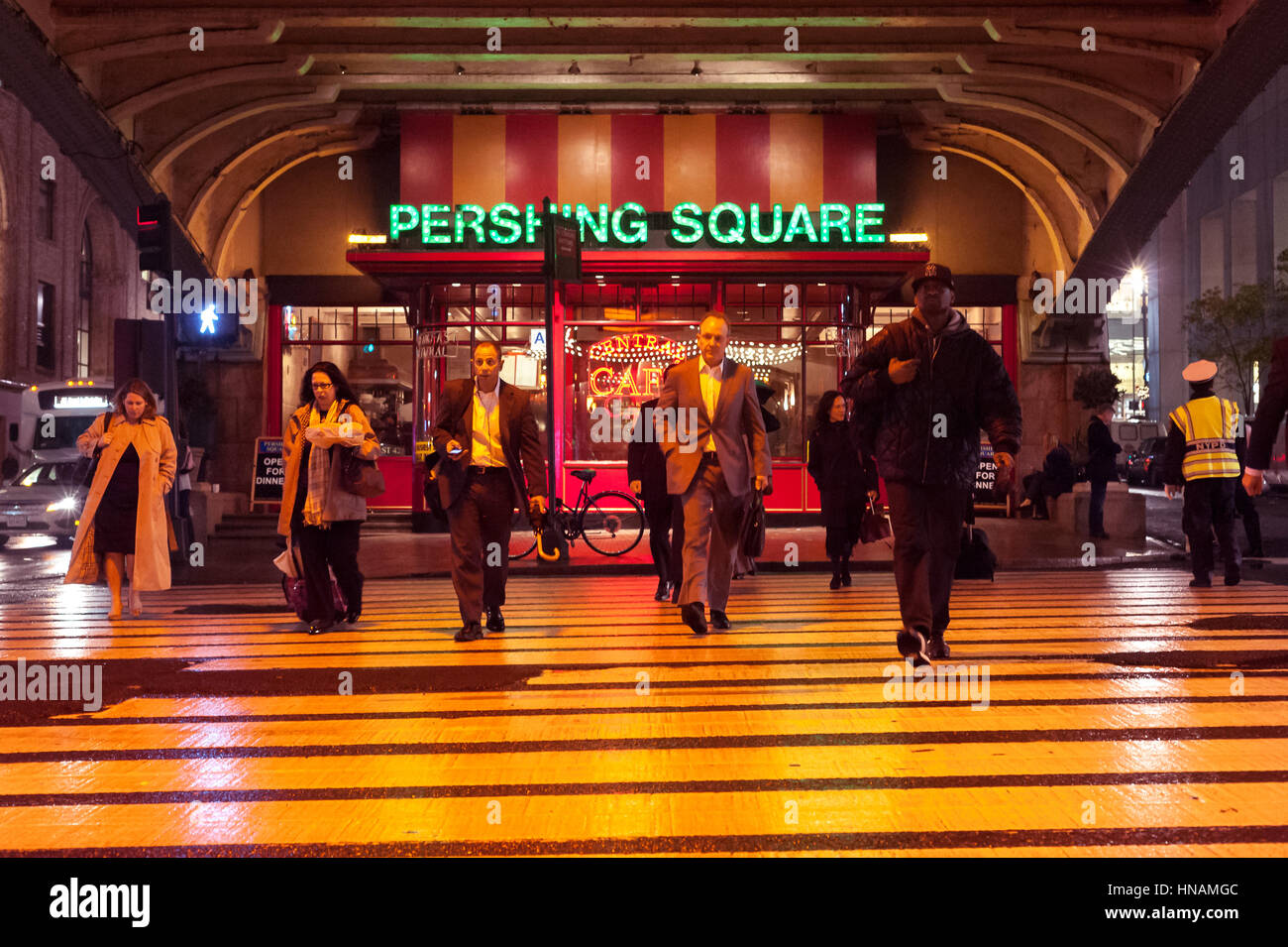 looking at pershing square by night Stock Photo