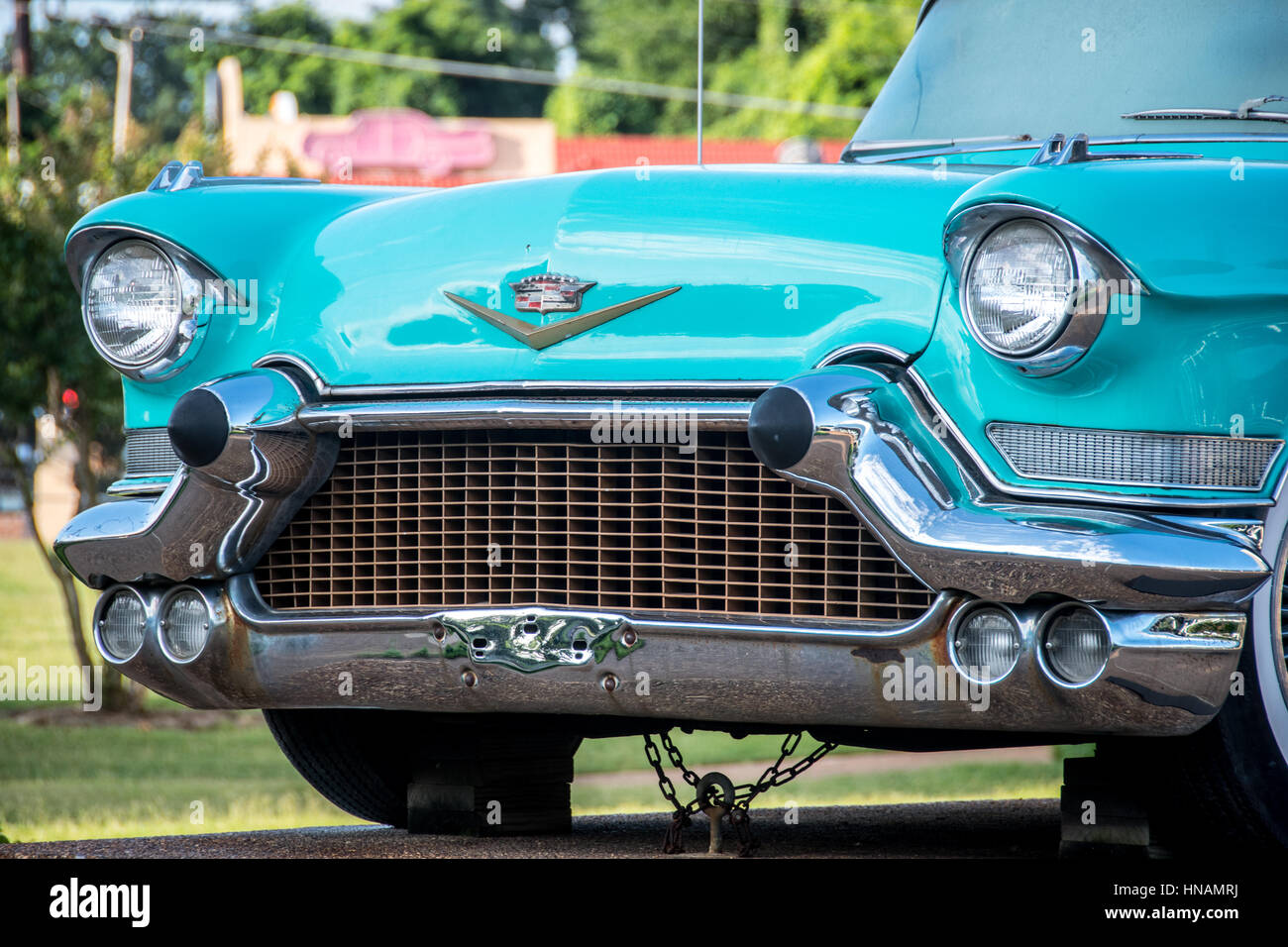 Old fashioned car outside of Graceland in Memphis, TN Stock Photo