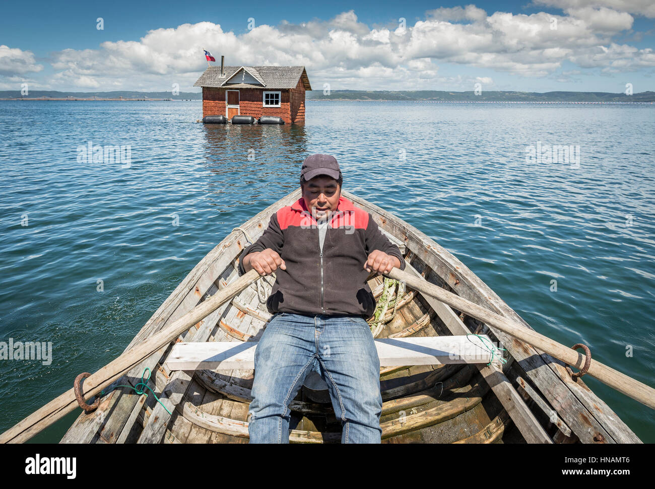 Minga in Chiloé, Chile. Liucura, island of Lemuy, archipelago of Chiloé. Testimony of the culture that still persists in some distant places of Chile. Stock Photo
