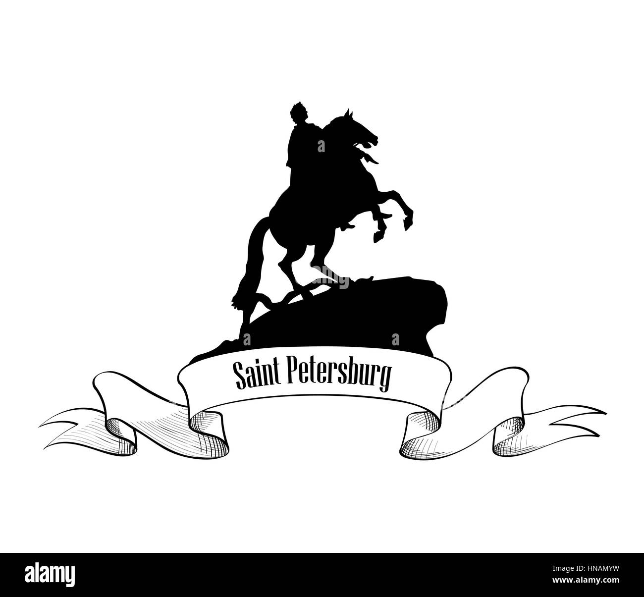 St. Petersburg label. Travel Russia symbol. Hand drawn icon isolated. Peter the Great Monument, Saint Petersburg landmark, Russia. Stock Vector