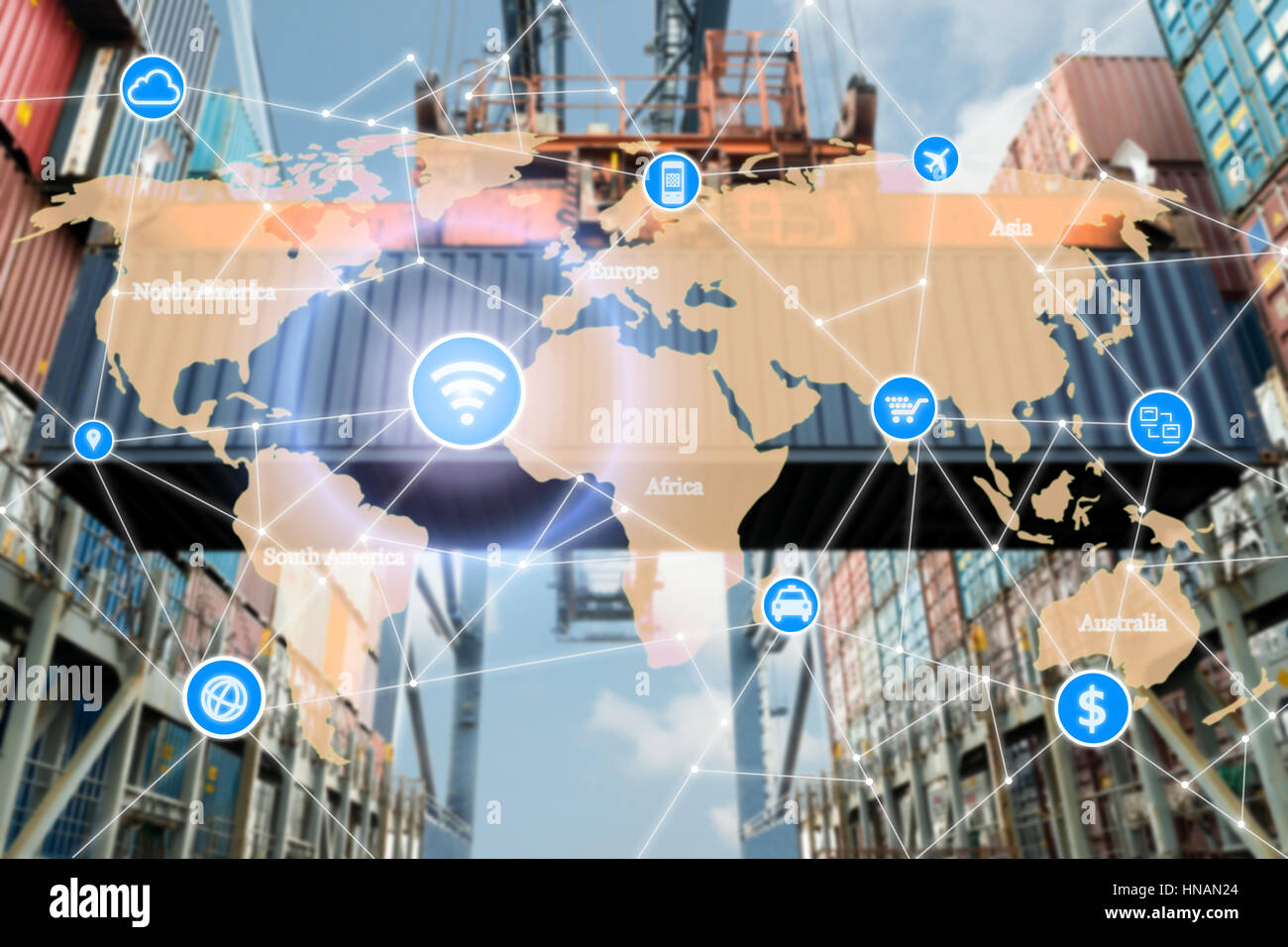 Smart technology concept with global logistics partnership for Logistics Import Export background Stock Photo