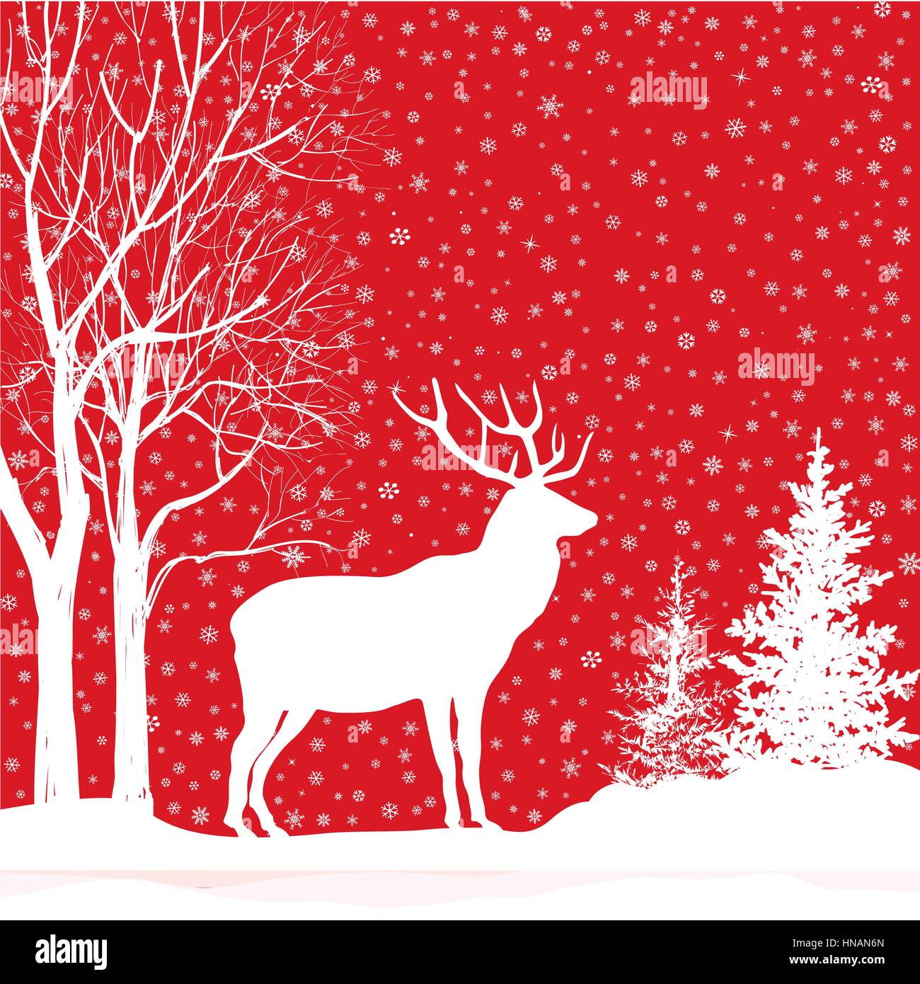 Christmas Background Snow Winter Landscape With Deer Merry Stock