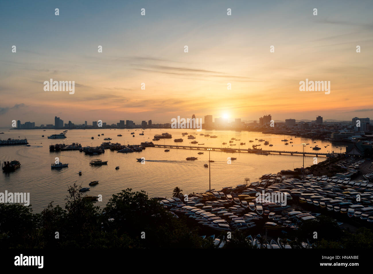 Pattaya city skyline and pier at morning in Pattaya, Chonburi, Thailand Stock Photo
