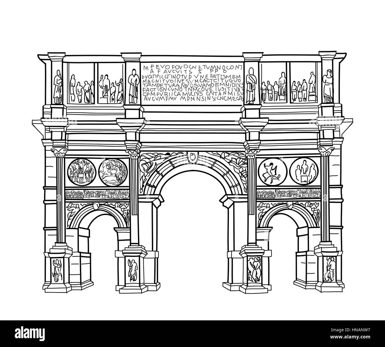 Arch isolated. Rome famous building Constantin's arch. Vector sketch. Stock Vector