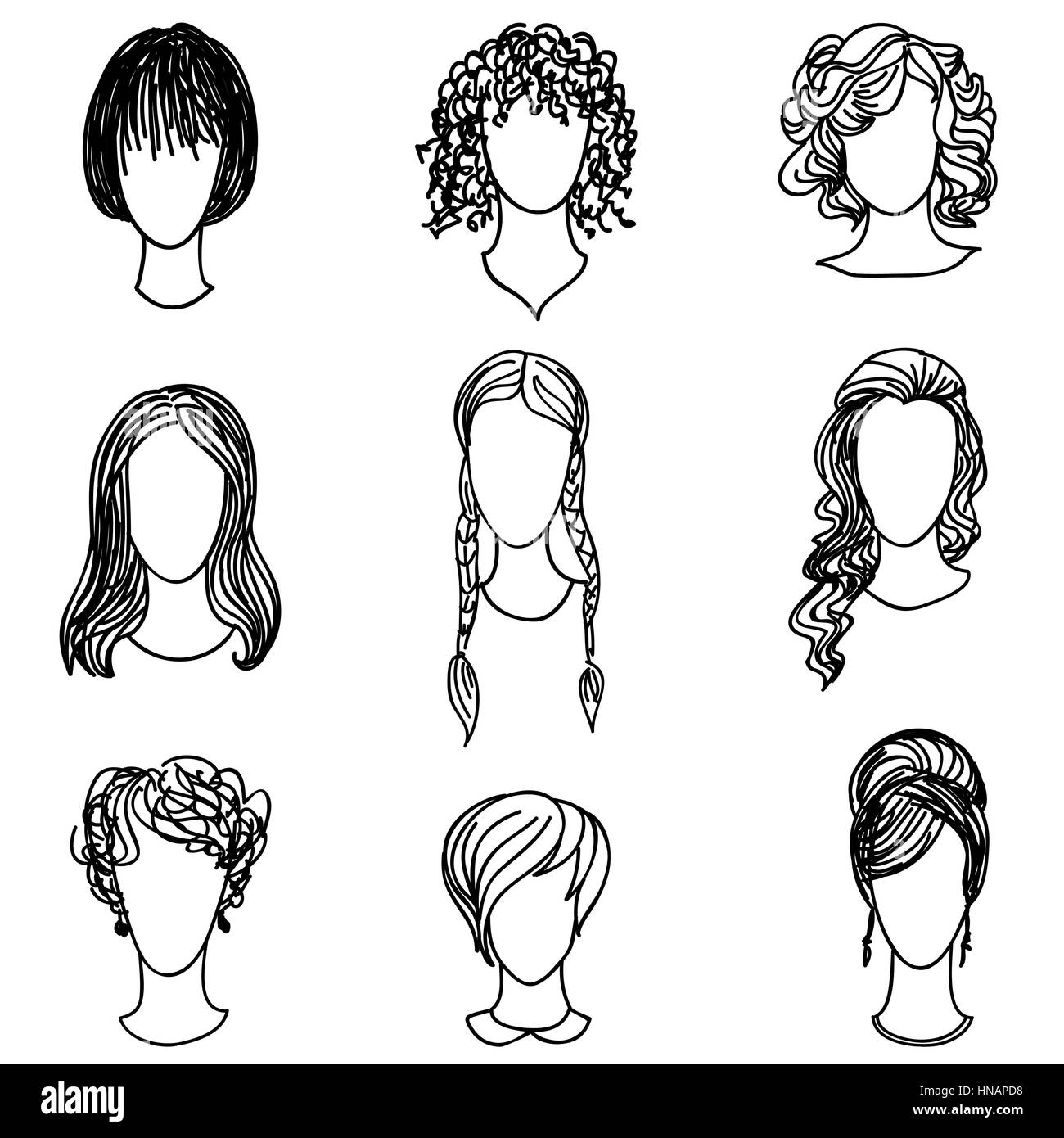 Beautiful lady hairstyle braid icon set isolated doodle drawing outline  sketch graphic vector logo design beauty salon hair flat line art sign  braided hairdo simple flat black 5464312 Vector Art at Vecteezy