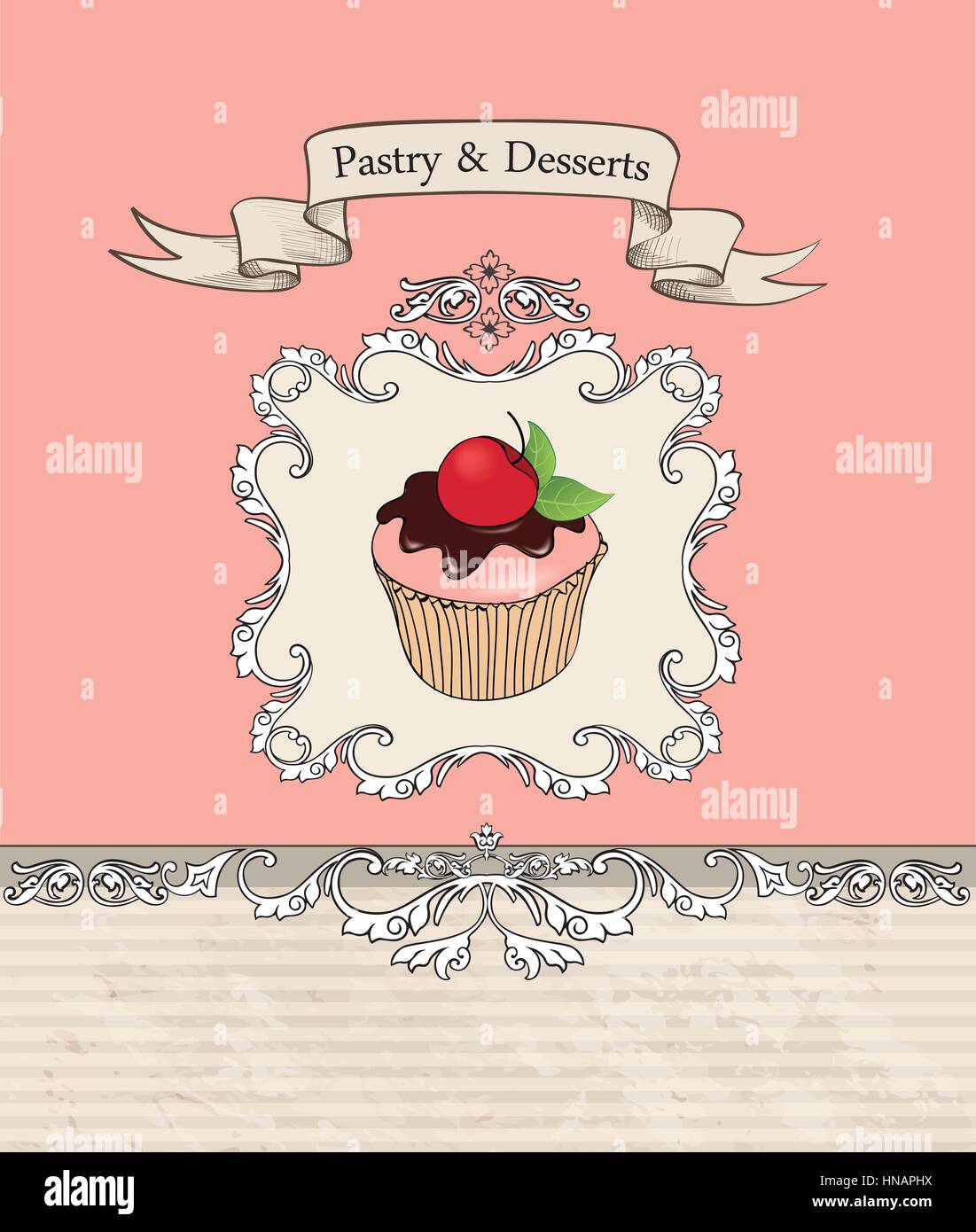 Vintage Cakes Bacground. Retro Bakery Label. Sweets and Desserts Menu