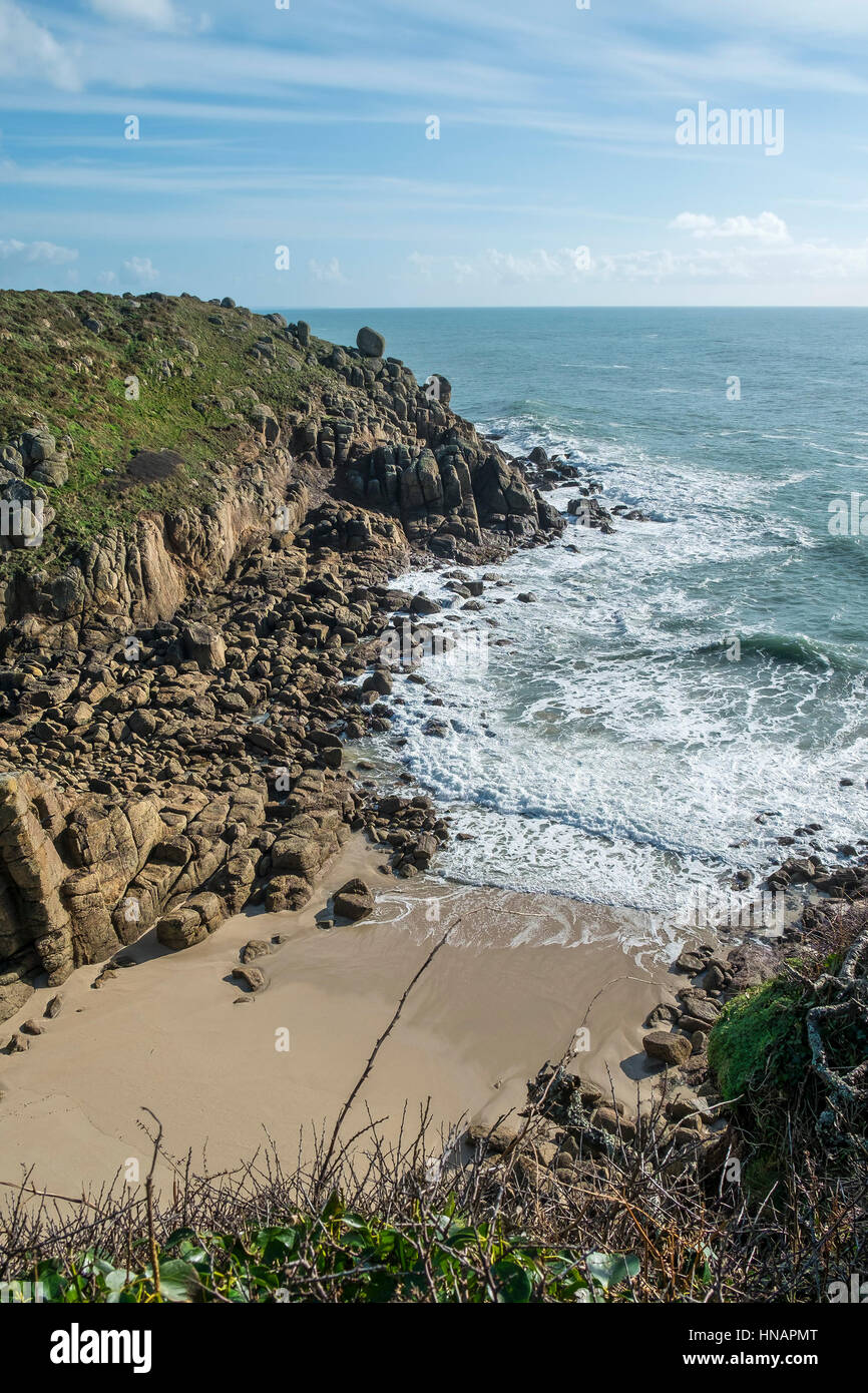 The rugged Porthgwarra Cove used for one of the film locations for Poldark  Cornwall, England. Stock Photo