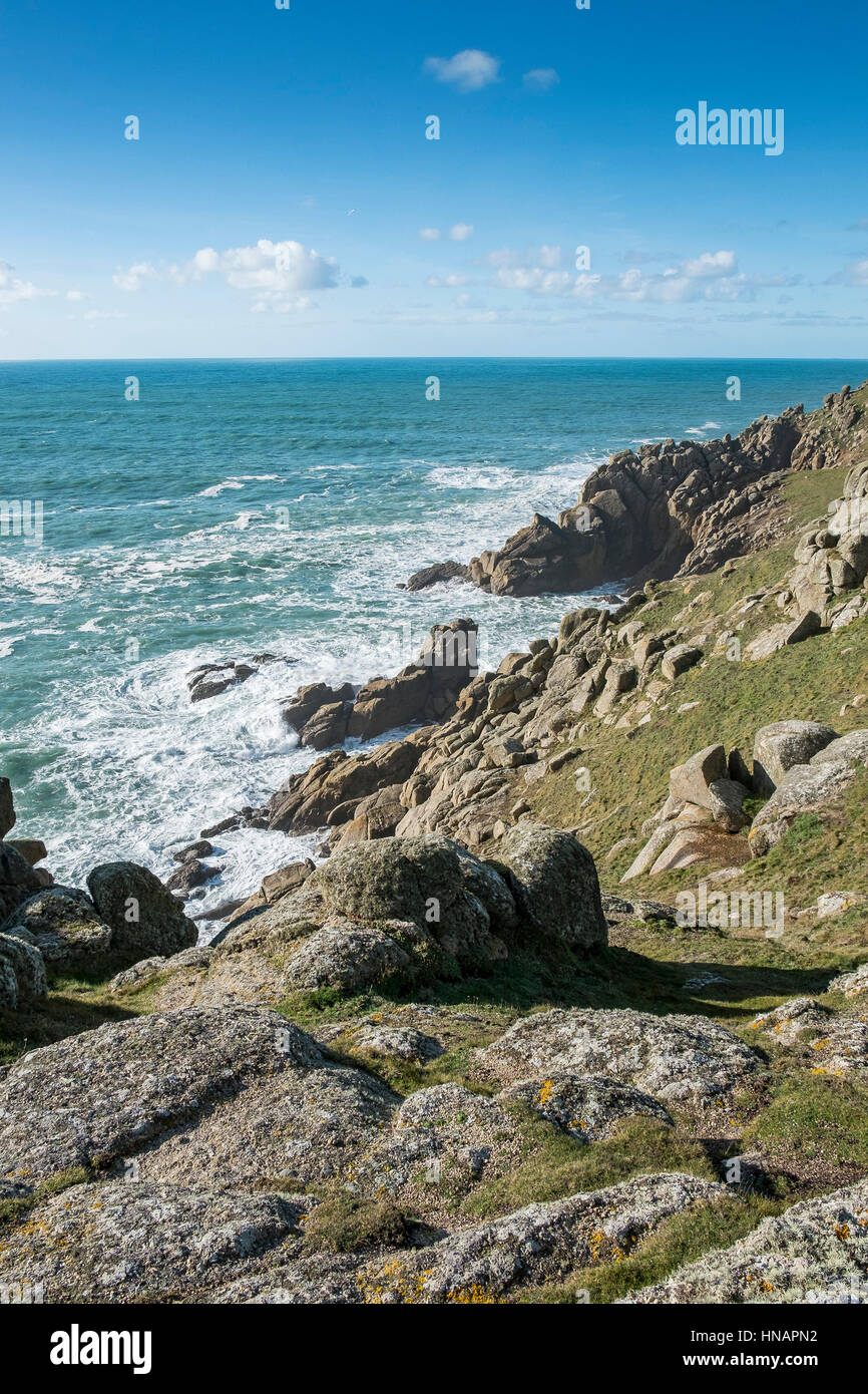 The rugged coastline at Gwennap Head in Cornwall. Stock Photo