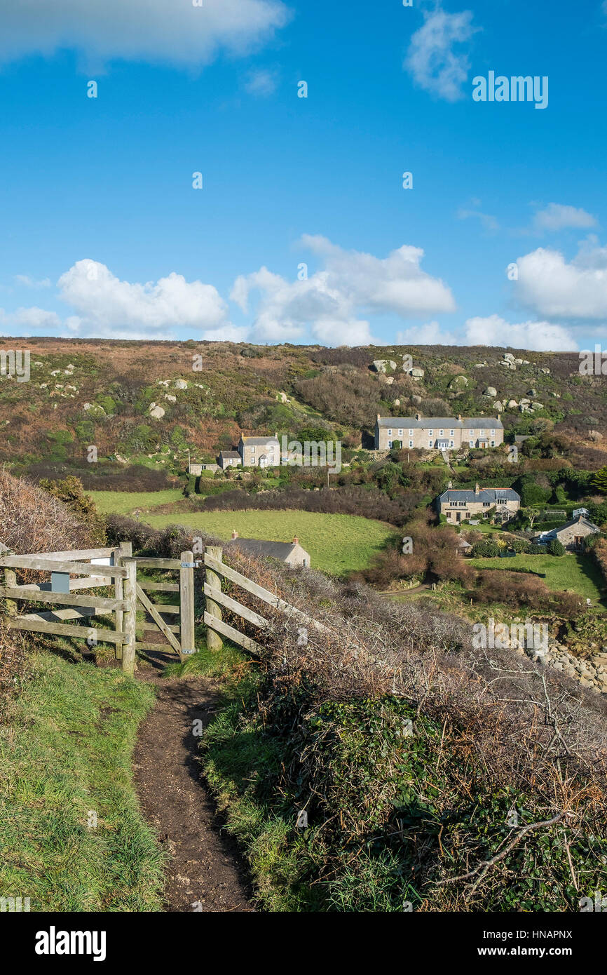 The picturesque and quaint coastal village of Porthgwarra in Cornwall. Stock Photo